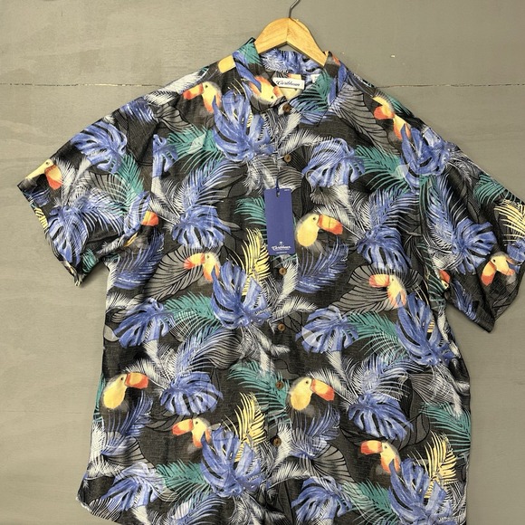 CARIBBEAN Shirt 2XB Isle‎ Breeze Hawaiian Tropical floral print stretch NWT - Picture 2 of 3